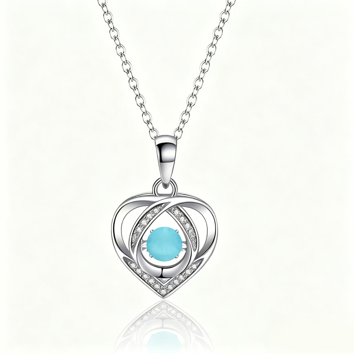 Serene Blue Interlocking Heart Crystal Pendant Necklace