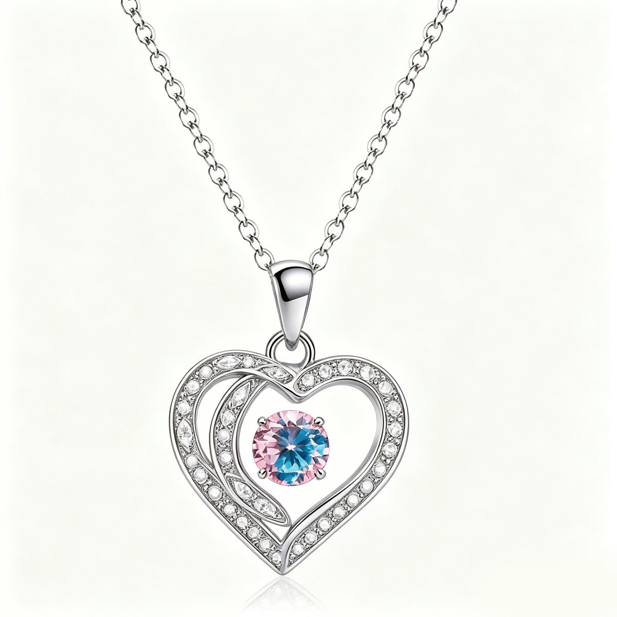 Twilight Rose Gradient Interlocking Heart Pendant Necklace