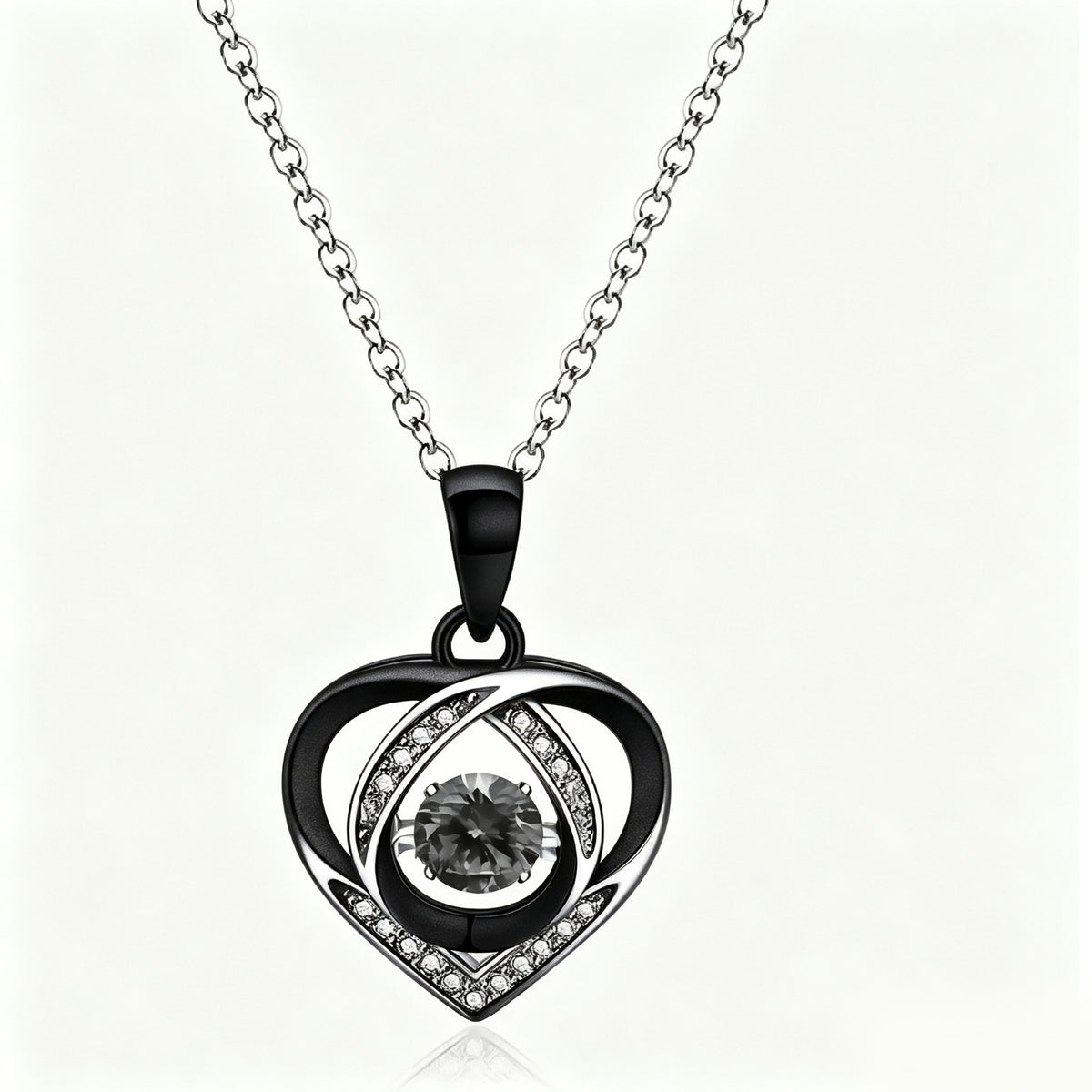Midnight Black Interlocking Heart Crystal Pendant Necklace